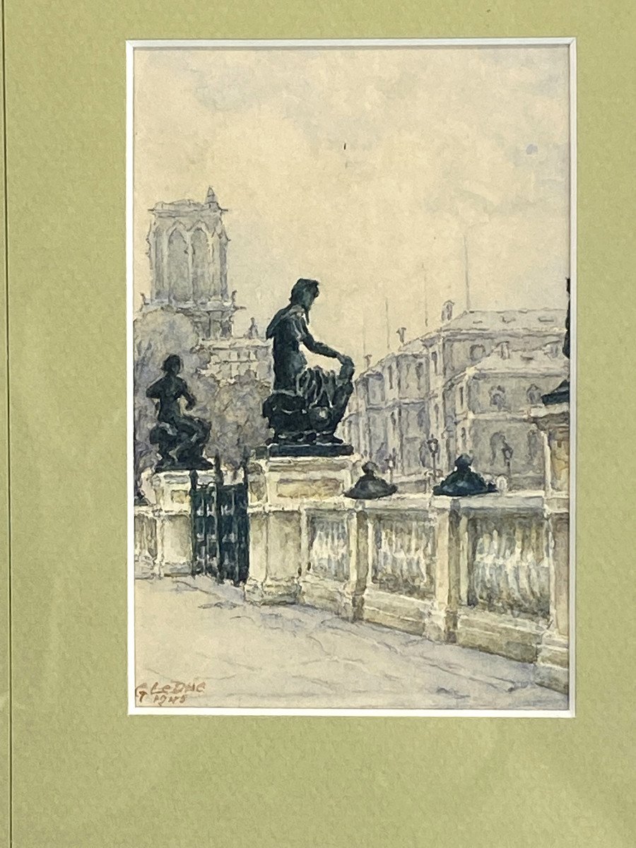 TABLEAU DE 4 AQUARELLES DU VIEUX PARIS PAR " G . LEDUC " de 1945 BIEN ENCADRÉ-photo-2