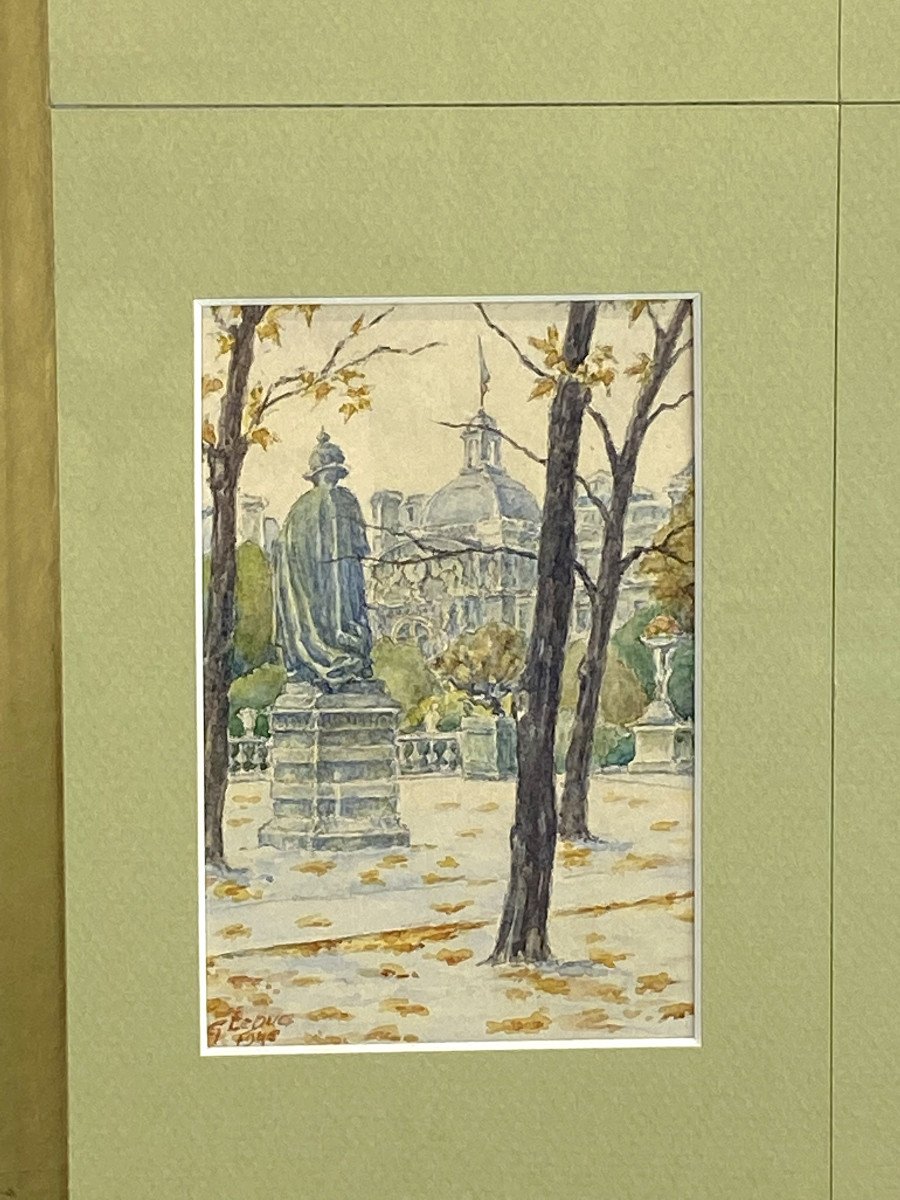 Table Of 4 Watercolors Of Old Paris By "g. Leduc" From 1945 Well Framed-photo-3
