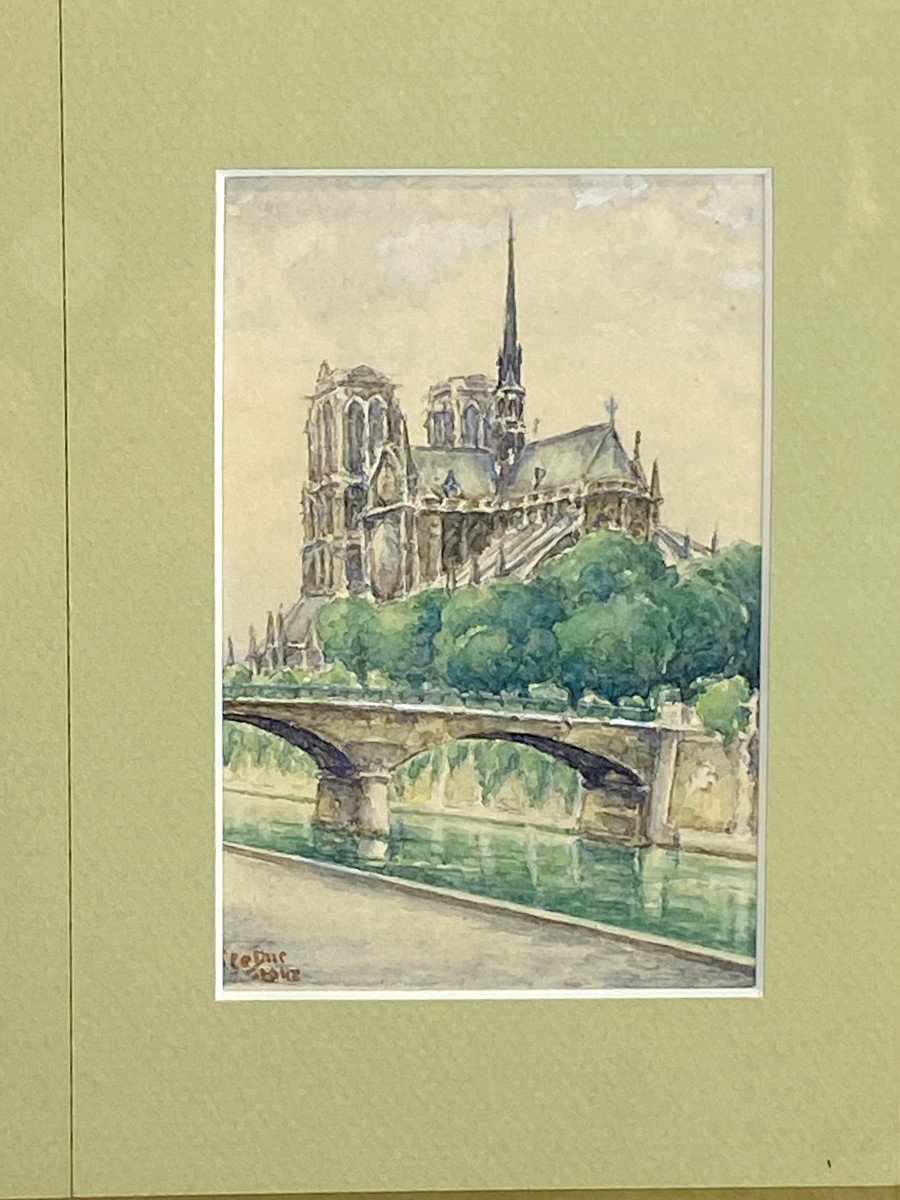 TABLEAU DE 4 AQUARELLES DU VIEUX PARIS PAR " G . LEDUC " de 1945 BIEN ENCADRÉ-photo-4