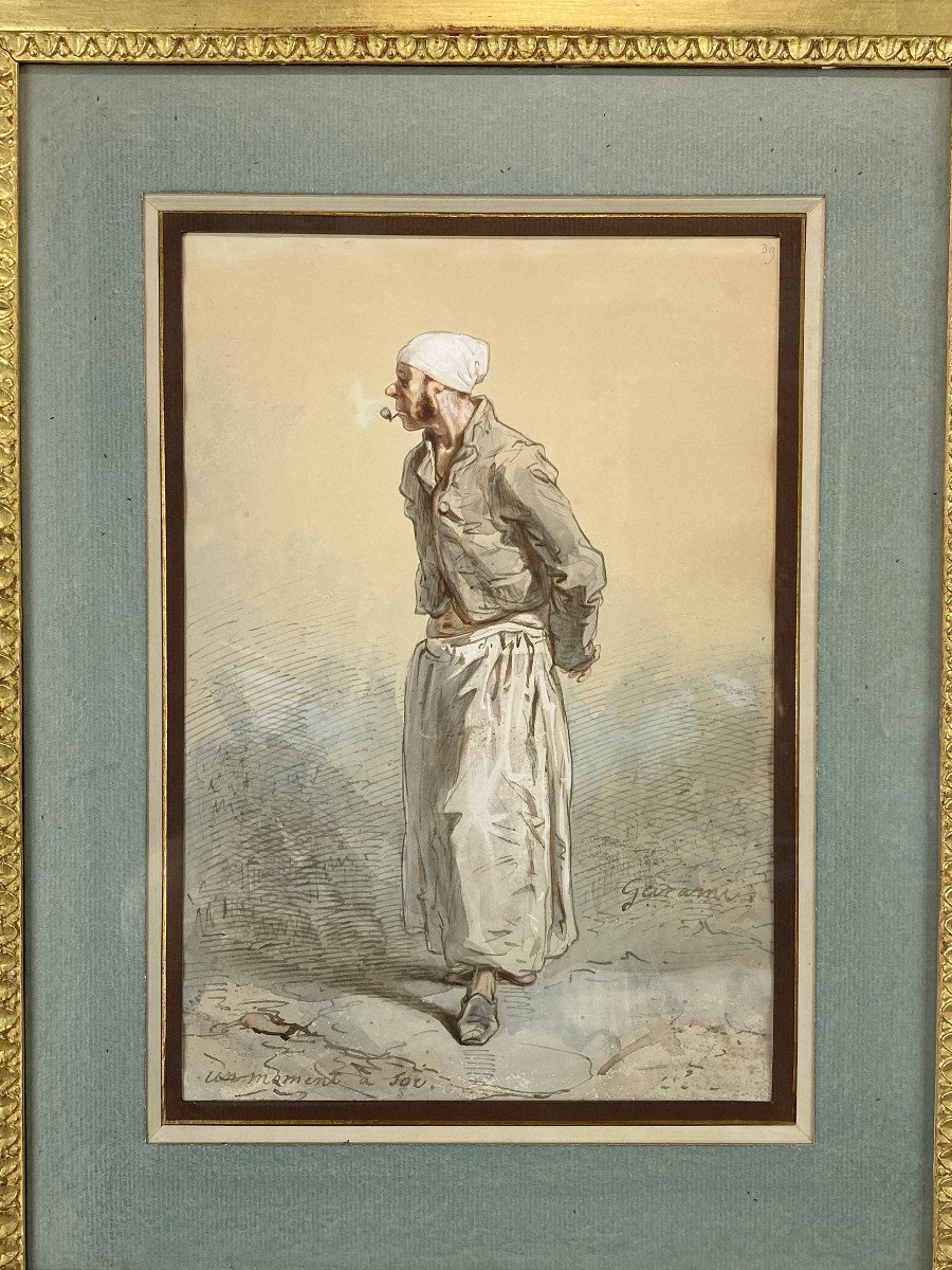Paul Gavarni 1804/1866 Watercolor Drawing Under Glass "a Moment To You" Framed-photo-1