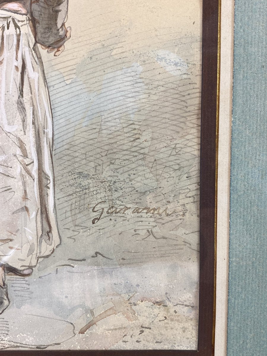 Paul Gavarni 1804/1866 Watercolor Drawing Under Glass "a Moment To You" Framed-photo-4