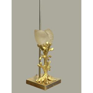 PIEDS DE LAMPE CORAIL EN BRONZE ET COQUILLAGE EN VERRE " MAISON CHARLES " 83 CM