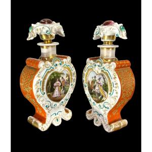 Jacob-petit ( 1796-1868 ) Paire De Pots En Porcelaine Emaillée Polychrome Style Louis XV 