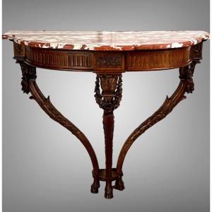 19th Century Console In Carved Oak Louis XVI Style With A Marble Top