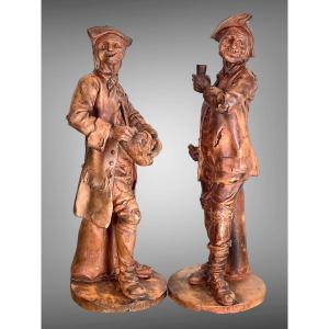 Pair Of 18th Century Terracotta Figures Signed "holain 1761" French School