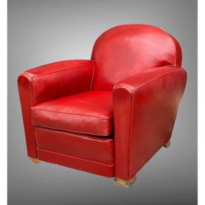 Fauteuil Club Authentique Des Annees 1920 / 30 En Skai Rouge