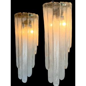 Pair Of Vintage Sconces "say Cascade De Murano" By Carlo Nason For Mazzega