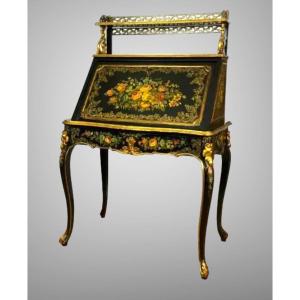 Slope Desk Decorated With Paint And Mother-of-pearl All Sides, Napoleon 3 Period