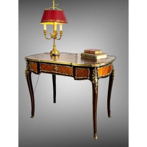 Marquetry Desk Decorated With Gilt Bronze Louis XV Style Napoleon III Period