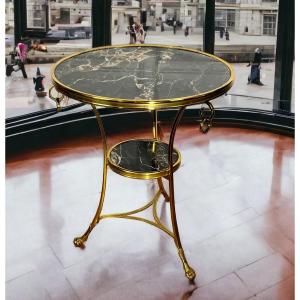 Tripod Pedestal Table With Gilt Bronze Frame Covered With Portor Marble