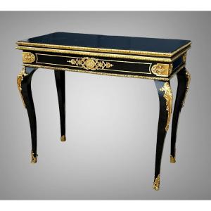 Table A Jeux / Console / époque Napoléon III En Bois Noirci Ornée De Bronze Doré