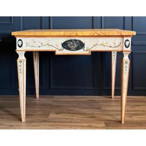 Italian Wall Console Late Nineteenth In Painted Wood With Floral Decor / Characters