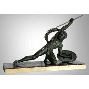 Sculpture En Bronze Signée Salvator .melanie " Le Gladiateur " époque Art Deco