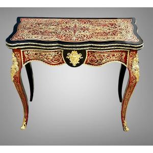 Table A Jeux / Console En Marqueterie Boulle Orné De Bronze Doré Epoque Napoleon III