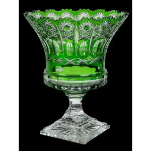 Coupe Sur Piédouche De Couleur Verte En Cristal Taillé De Bohème époque XXe