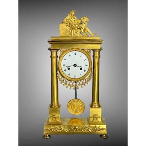 Portico Clock In Gilt And Chiseled Bronze Topped With Jupiter, 19th Century