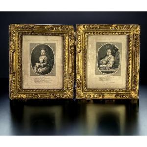 Pair Of 17th Louis XVIII Period Frames With Gilded Carved Wood Engravings