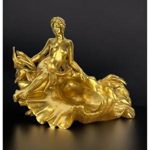 Raoul Larche / Cup / Inkwell Said "to The Victorious Nymph In Gilt Bronze