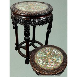 Incense Table Forming A Pedestal Table With Its Canton Porcelain Top