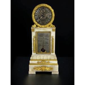 Pendule Borne époque Charles X Faisant Thermomètre En Albâtre Et Bronze Doré