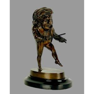Pyrogene 19th Century / Bronze Character On Marble Base "the Grotesque"