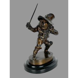 Pyrogene XIXe /personnage En Bronze Sur Socle En Marbre " Le Grotesque A L épée"