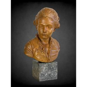 Bust Of A Child After "pajou" Subject In Terracotta On Marble Base