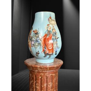 Large Baluster Vase In Chinese Porcelain With Polychrome Enameled Decor, 39 Cm