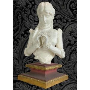 Bust In White Carrara Marble Signed "adolfo Cipriani 1880-" Woman With Pigtails