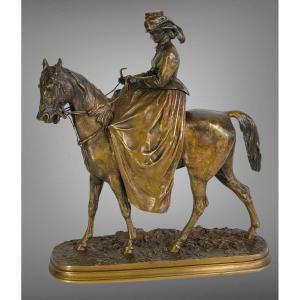 Bronze By Pierre Jule Mene 1810-1879 Representing An Amazon (old Cast Iron)