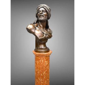 Large 19th Century Bust Signed "giesecke" In Plaster Covered With A Bronze Leaf