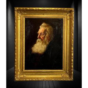 Painting / Oil On Canvas "portrait Of A Man With A White Beard" With Signature