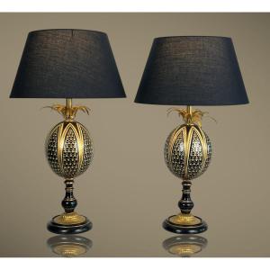 Charles House (in The Style Of) Pair Of Brass And Ostrich Egg Lamps