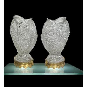 PAIRE VASES BACCARAT "POUR ESCALIER DE CRISTAL " EN CRISTAL ET MONTURE EN BRONZE