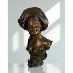 BUSTE EN BRONZE PATINÉ SIGNÉ DE "GEORGES VAN DER STRAETEN (1856-1928) DE 54 CM DE HAUT 