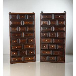 Pair Of Rosewood Wall Cabinets With 17 Drawers On Each, 17th Century
