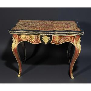 TABLE A JEUX / CONSOLE EN MARQUETERIE BOULLE ORNÉ DE BRONZE DORÉ / NAPOLEON III
