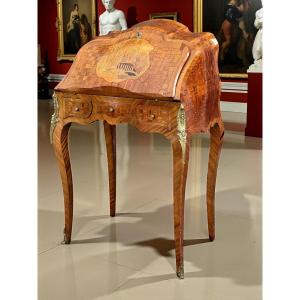19th Century Louis XV Style Marquetry Desk With Caprice Architectural Decor