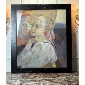 TABLEAU RUSSE / PASTEL SUR PAPIER DE GUEORGUI CHICHKINE 1948 " REVES RUSSES "