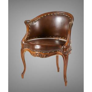 Walnut Office Chair With Gondola Back, Louis XV Style, 1900s