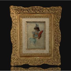 Tableau/pinting In The Gout Of The 18th Century Representing A Well Fitned Elegant