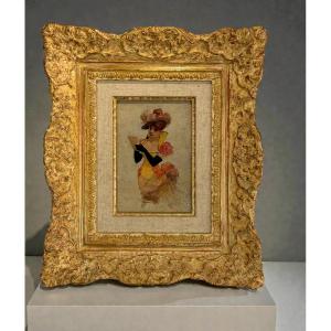 Tableau/pinting In The Gout Of The 18th Representing An Elegante Very Well Framed