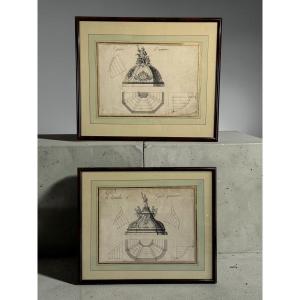 Pair Of Architectural Drawings In Ink On Paper – 18th-century French School