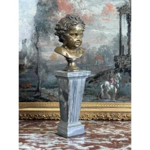 BUSTE D ENFANT EN BRONZE SUR UNE COLONNE EN MARBRE EPOQUE XIXe DE 28 cm DE HAUT