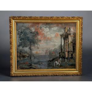 Painting / Late 18th-century French School, Mounted Under Glass, Signed 