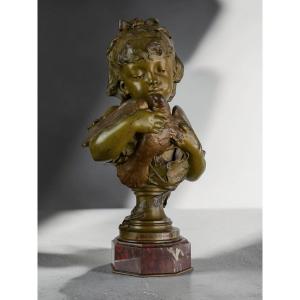 19th-century Bronze With A Bronze-colored Patina On A Red Marble Base By Louis émile Cana