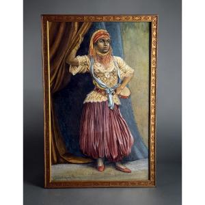 Watercolor/gouache On Paper And Under Glass By Saint Marc Levier, "the Dancer"