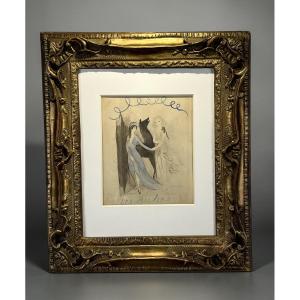 Painting / Marie Laurencin (1883–1956) – Watercolor Under Glass, "the Deer"