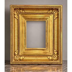 CADRE A CANAUX EN BOIS ET STUC DORÉ A LA FEUILLE D'OR POUR PEINTURE 20 CM X 27 CM