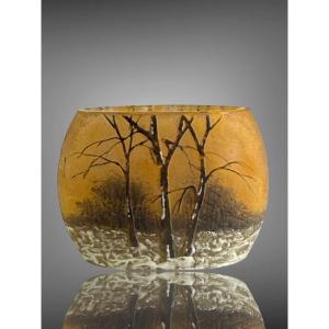Daum Nancy – Miniature Vase With Winter Landscape Decor, Art Nouveau Period
